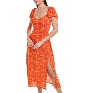 Dress Forum brand- Favor Flutter Midi Dress in Orange Floral Pattern- Size Small